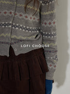 Lofi choose Cozy Gray Button Front Loose Fit Knit Crew Neck Workwear Cardigans