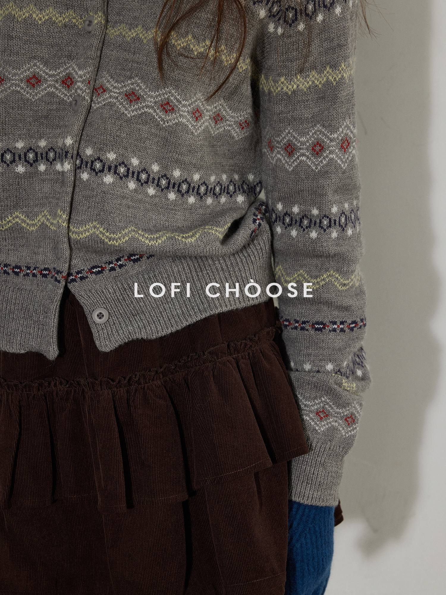 Lofi choose Cozy Gray Button Front Loose Fit Knit Crew Neck Workwear Cardigans