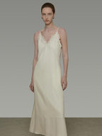 unspoken Embroidered Tencel A Line Cami V-neck Natural Waist Office White Maxi Dresses