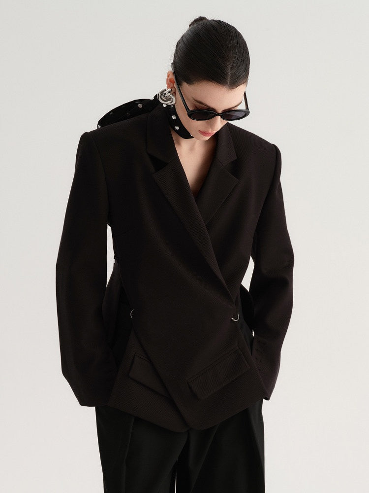 audreyyang_Crossover_Waist_Office_Relaxed_Fit_Women_Double_Breasted_Black_Blazers_MISSTT