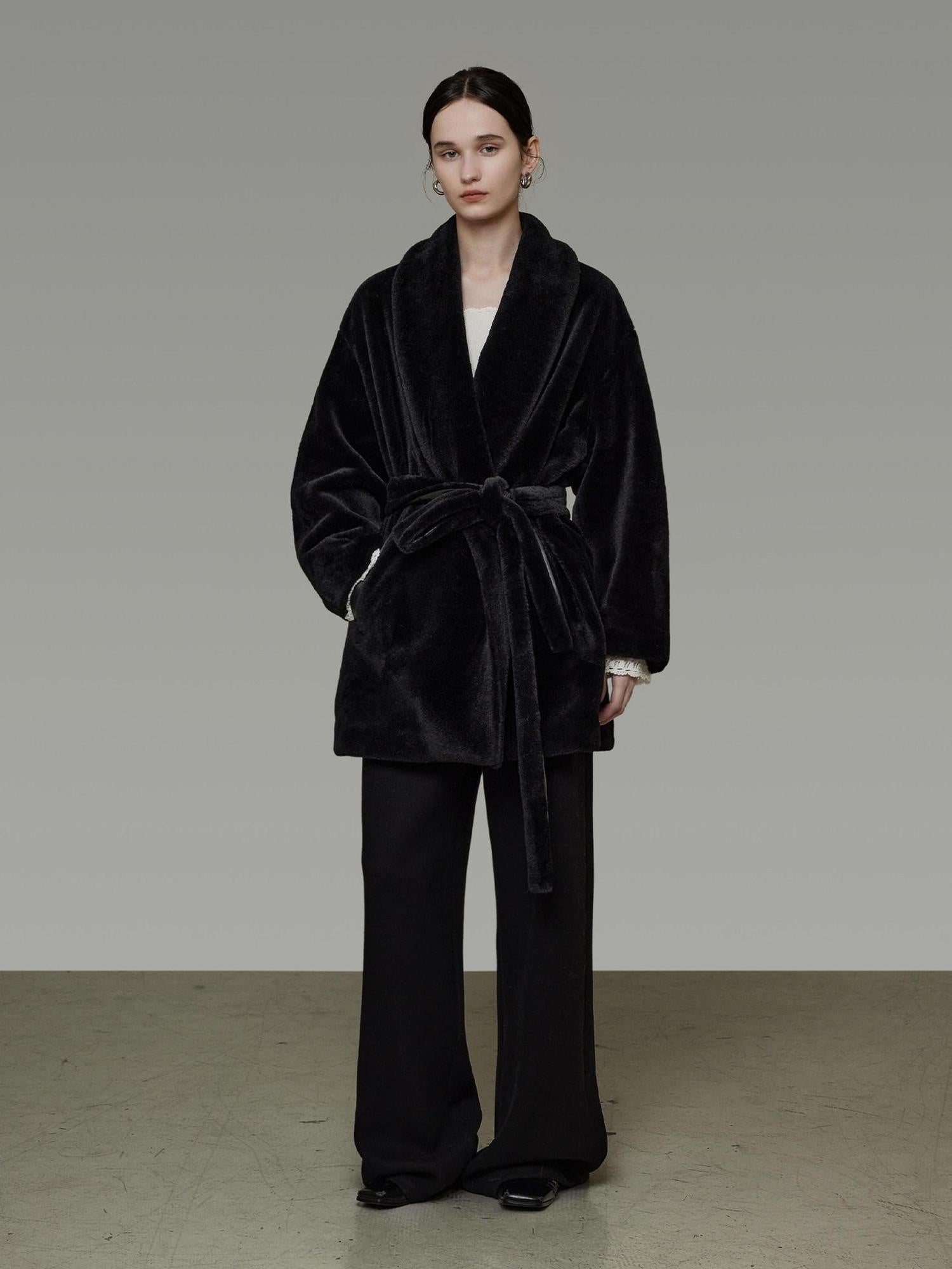 unspoken Warm V-neck Minimal Commuter Loose Midlength Women Everyday Black Long Coats