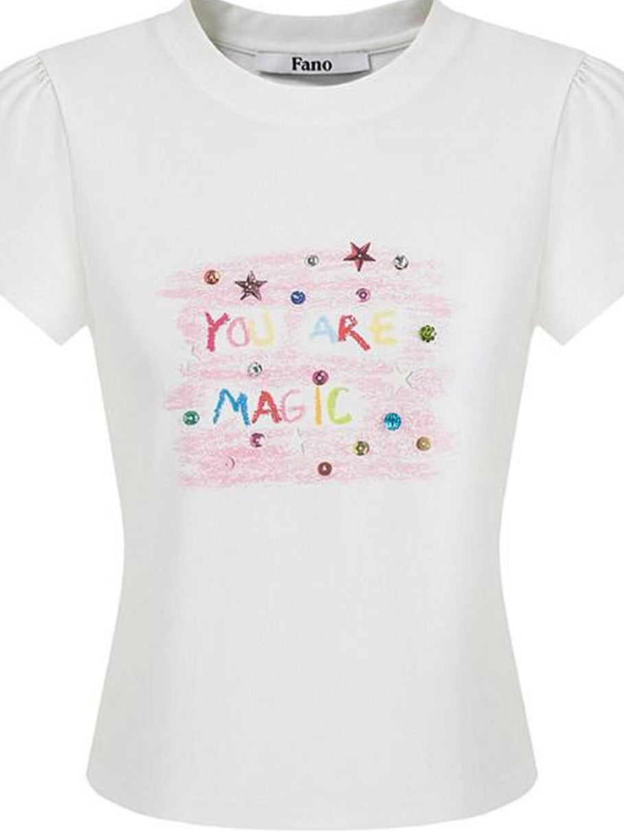fano Lyocell Cotton Slim Korean Women Printed Crewneck Short Sleeve T-Shirts