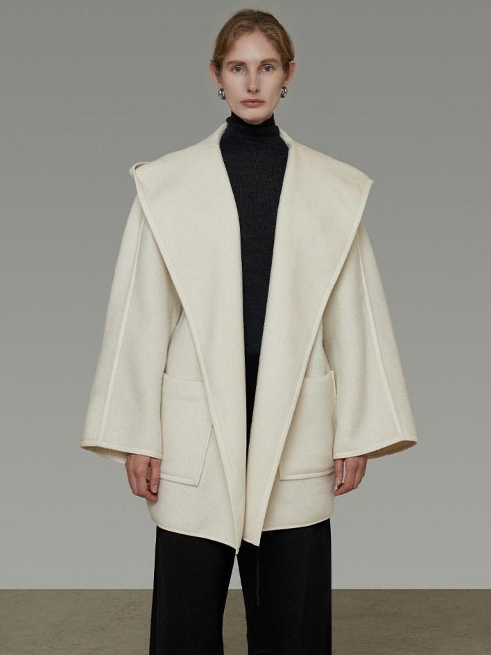 unspoken 100 Percent Sheep Wool Commuter Relaxed Notched Lapel White Wool Coats