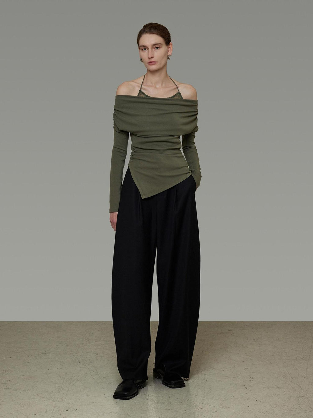 unspoken Breathable Soft Viscose Blend Slim Knit Long Sleeve Boat Neck Workwear Blouses