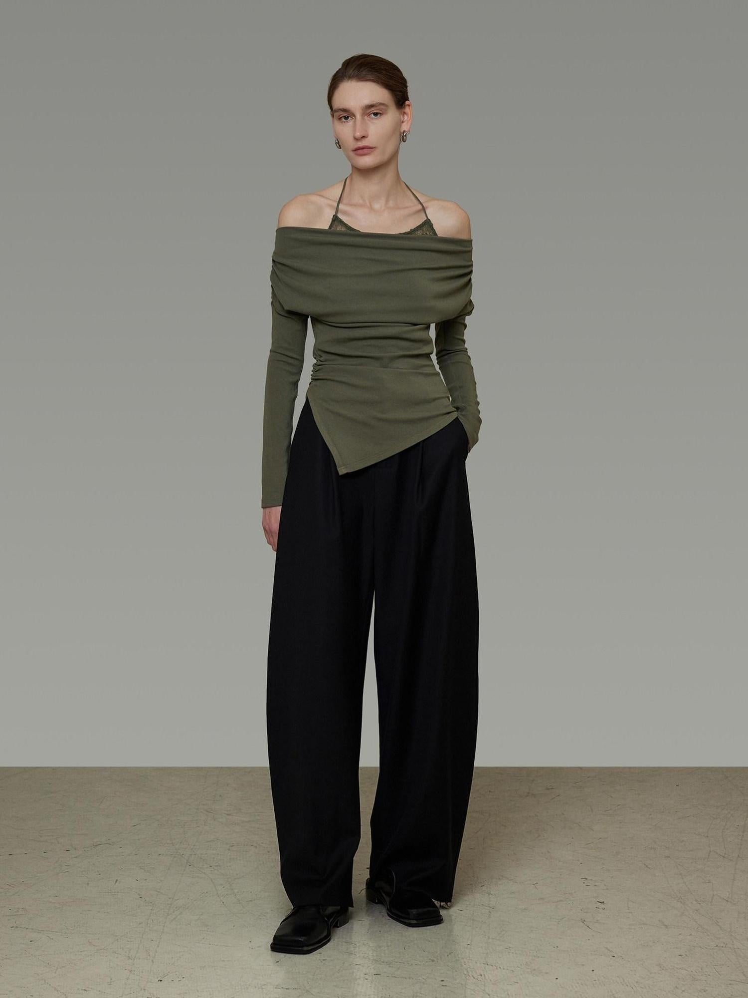 unspoken Breathable Soft Viscose Blend Slim Knit Long Sleeve Boat Neck Workwear Blouses