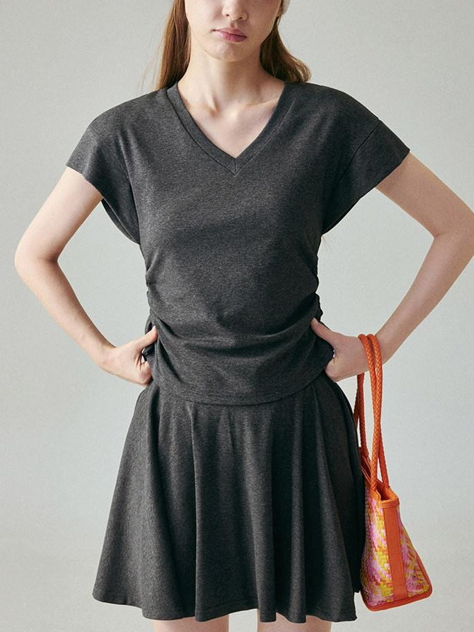 fano Chic V-neck Short Sleeve Two Piece Women Matching Set Top & Skirt Sets