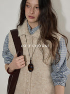 Lofi choose Soft Beige Button Front Lapel Collar Office Knit Women Cardigans