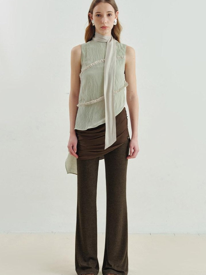 someonesometimes Versatile Viscose Blend Slim Lettuce Edge Camisole Cardamom Green Tank Tops