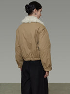 unspoken Thick Cotton Padded Patchwork Cropped Loose Commuter Khaki Puffer Jackets