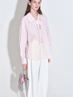 fano Shape Retention Lyocell Blend Korean Work Loose Turn Collar Pink Women Blouses