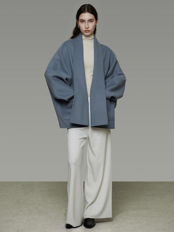 unspoken Pure Sheepswool Structured Tailoring Relaxed Fit Mist Blue Wool Coats