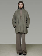 unspoken Soft Wool Blend Tailored Cut Minimal Commuter Loose Fit Tobacco Green Wool Coats