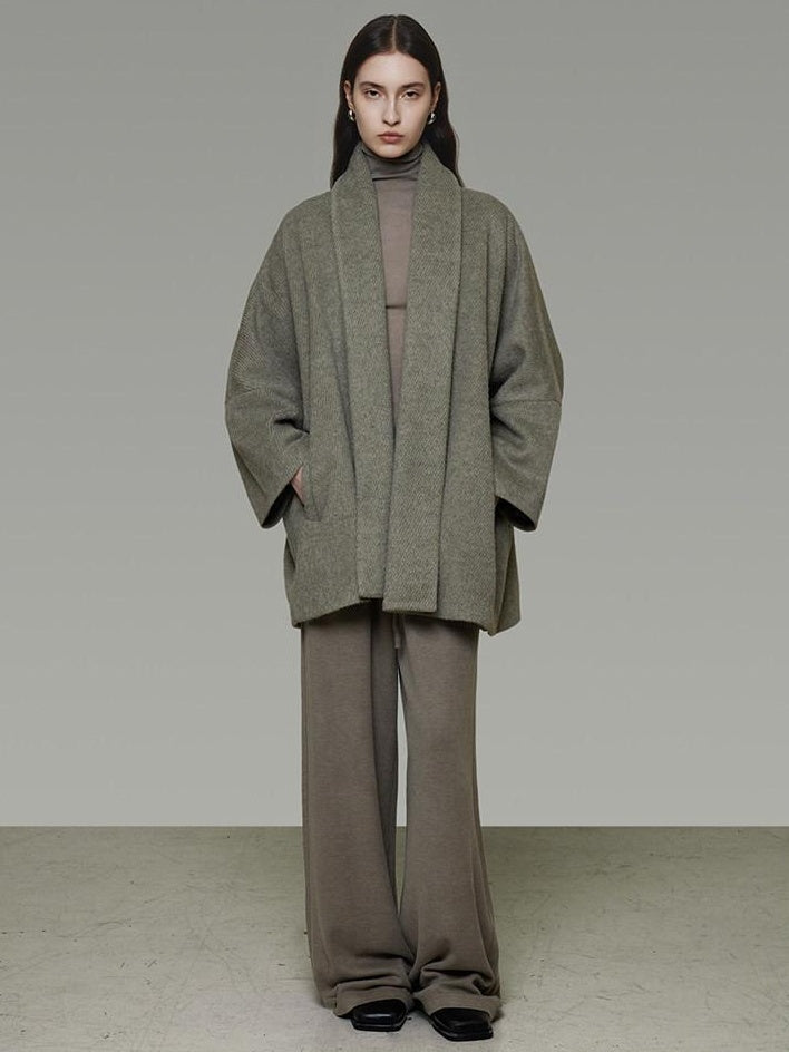 unspoken Soft Wool Blend Tailored Cut Minimal Commuter Loose Fit Tobacco Green Wool Coats