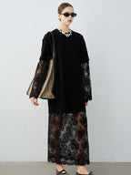 audreyyang Lace Trim Cotton Loose Aline Skirt Short Sleeve Casual Women Top & Skirt Sets