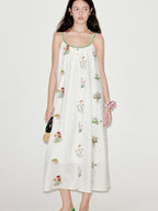 fano Viscose Linen Blend Printed A Line Sleeveless Camisole Young Women Maxi Dresses