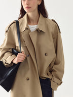 fano Double Breasted Short Loose Fit Commuter For Women Khaki Pink Beige Trench Coats