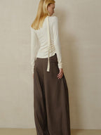 someonesometimes Soft Wool Blend Slim Round Neck Long Sleeve Women Almond Beige Knit Cardigans