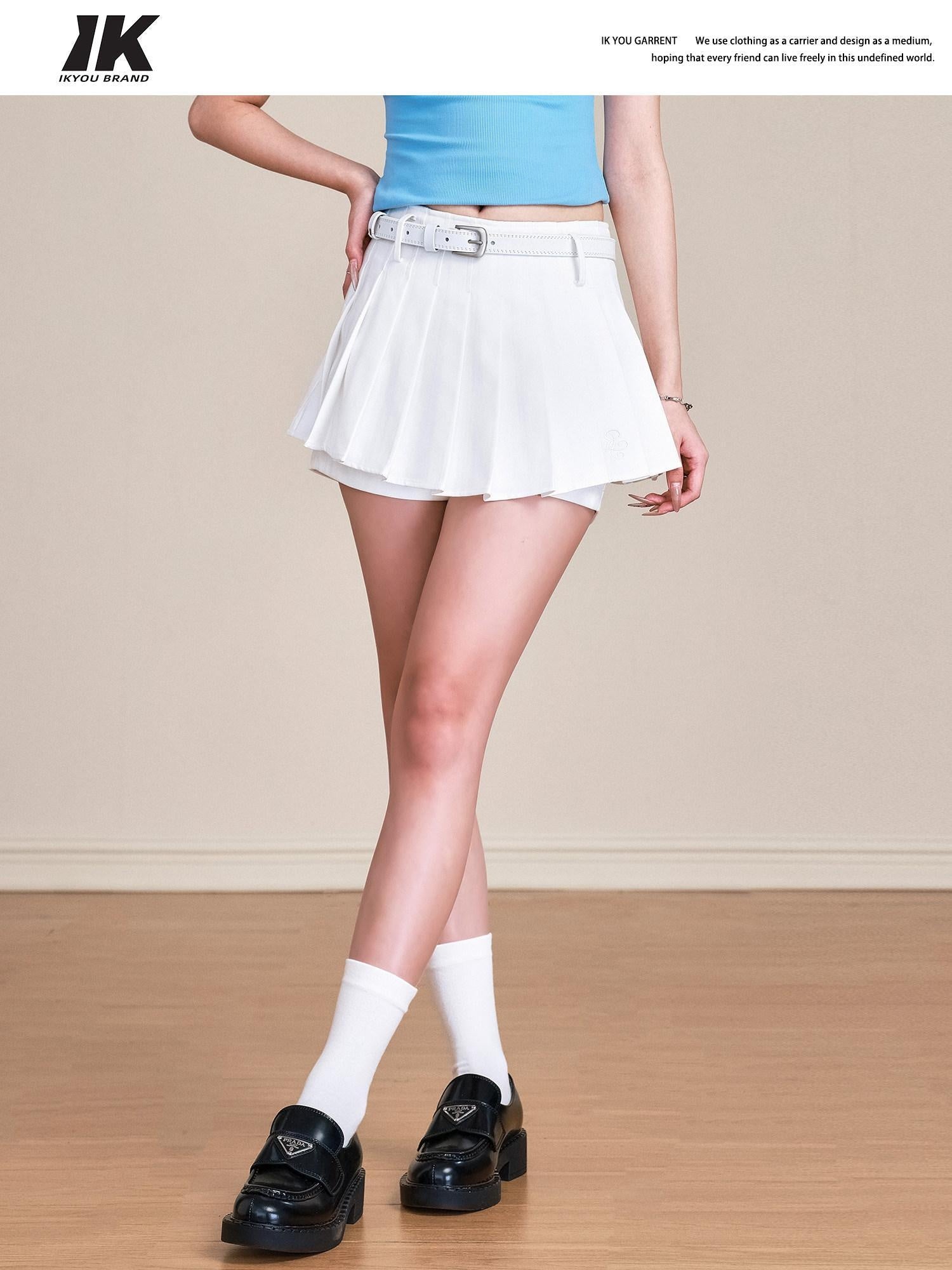 ikyou Shape Retaining Embroidered Pleated A Line Mid Waist Casual Women Mini Skirts