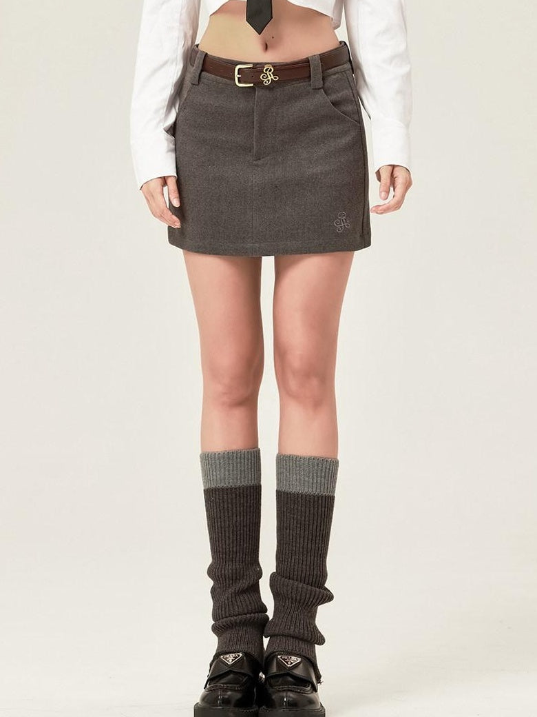 ikyou Lined Embroidered A Line Mid Waist Slim Casual Women Brushed Mini Skirts
