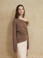 someonesometimes 3D Embellished Asymmetrical Neck Slim Crop Knit Wool Blend Sweaters