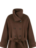 fano Brown Double Breasted Korean Notched Lapel Midlength Office For Women Long Coats