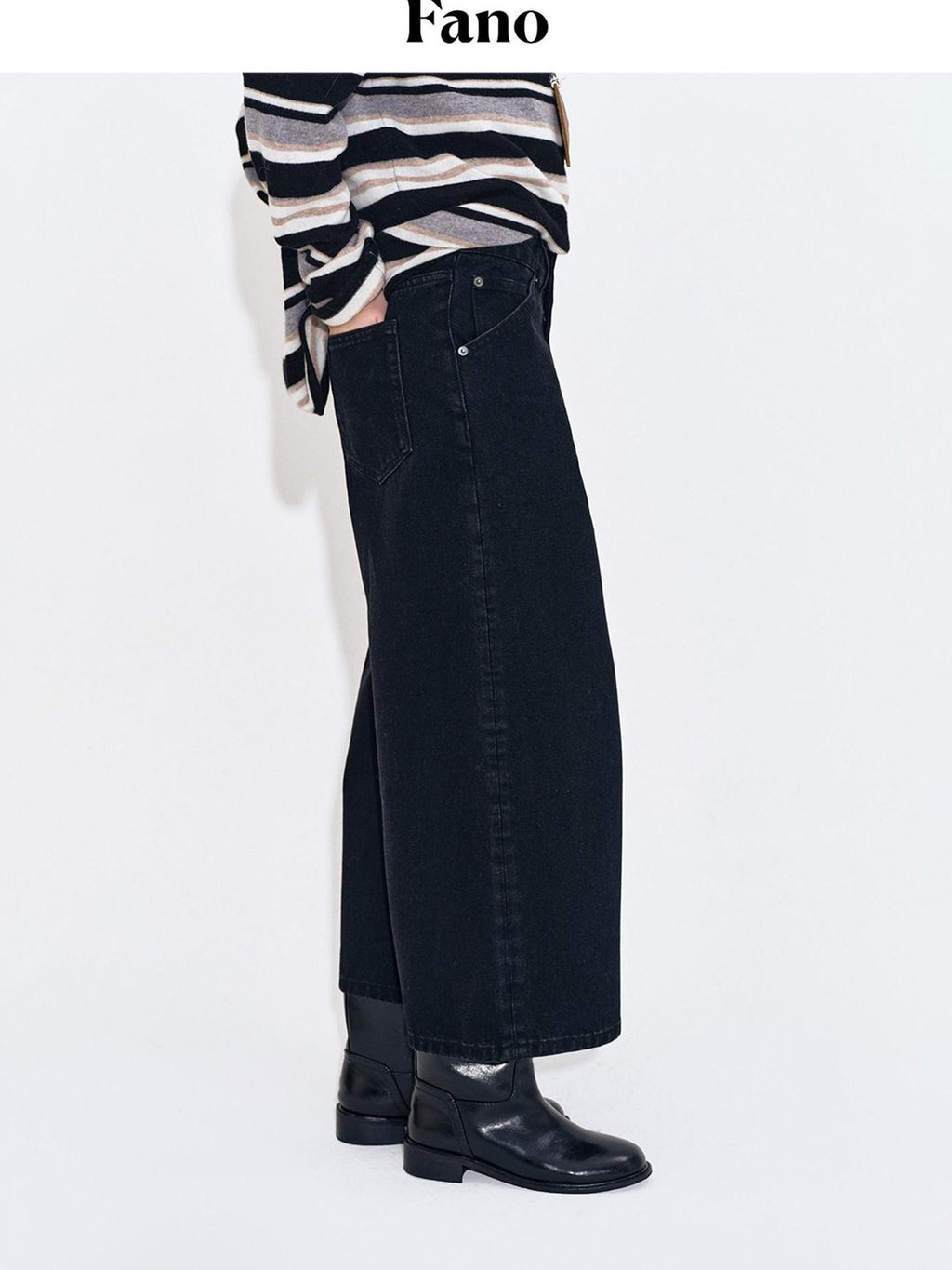 fano High Waist Cotton Button Fly Casual No Stretch Women Black Straight Leg Jeans