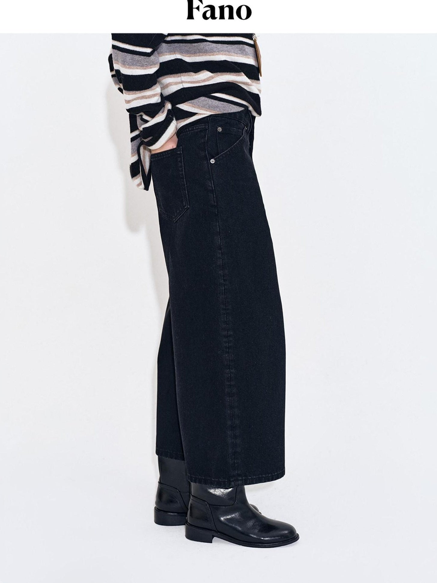 fano High Waist Cotton Button Fly Casual No Stretch Women Black Straight Leg Jeans