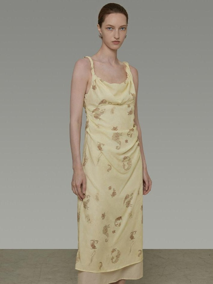 unspoken Office Minimalist Floral Cami A Line Natural Waist Tencel Maxi Dresses