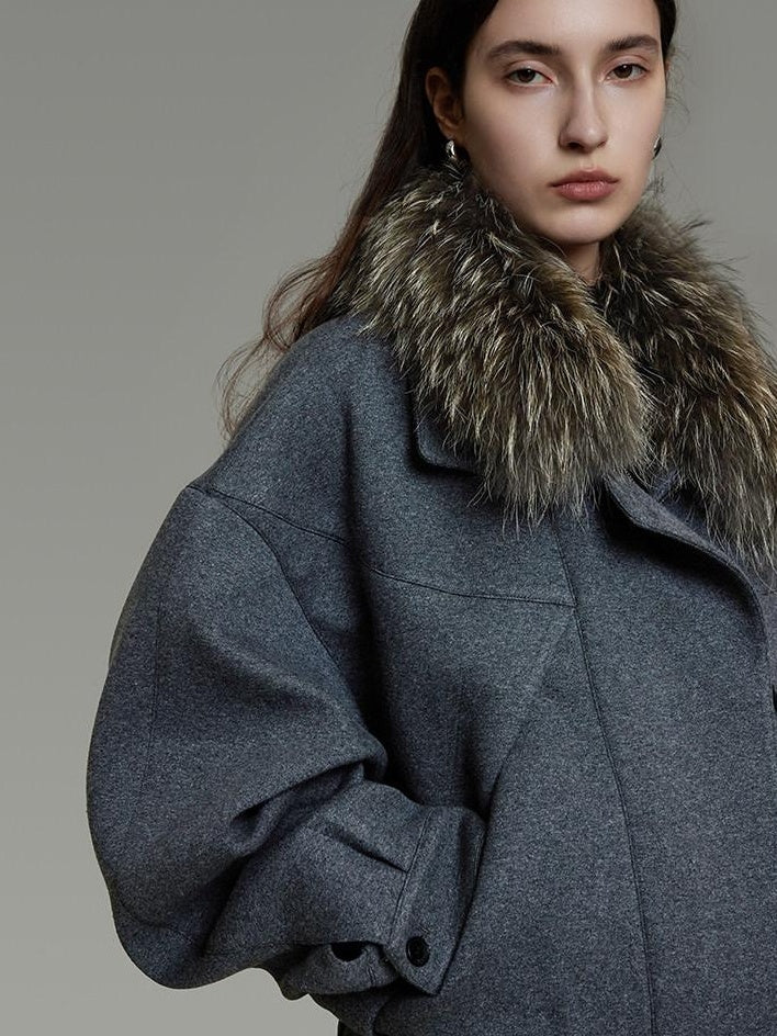 unspoken Deep Gray Cotton Zip Fur Collar Relaxed Commuter Insulated Puffer Jackets