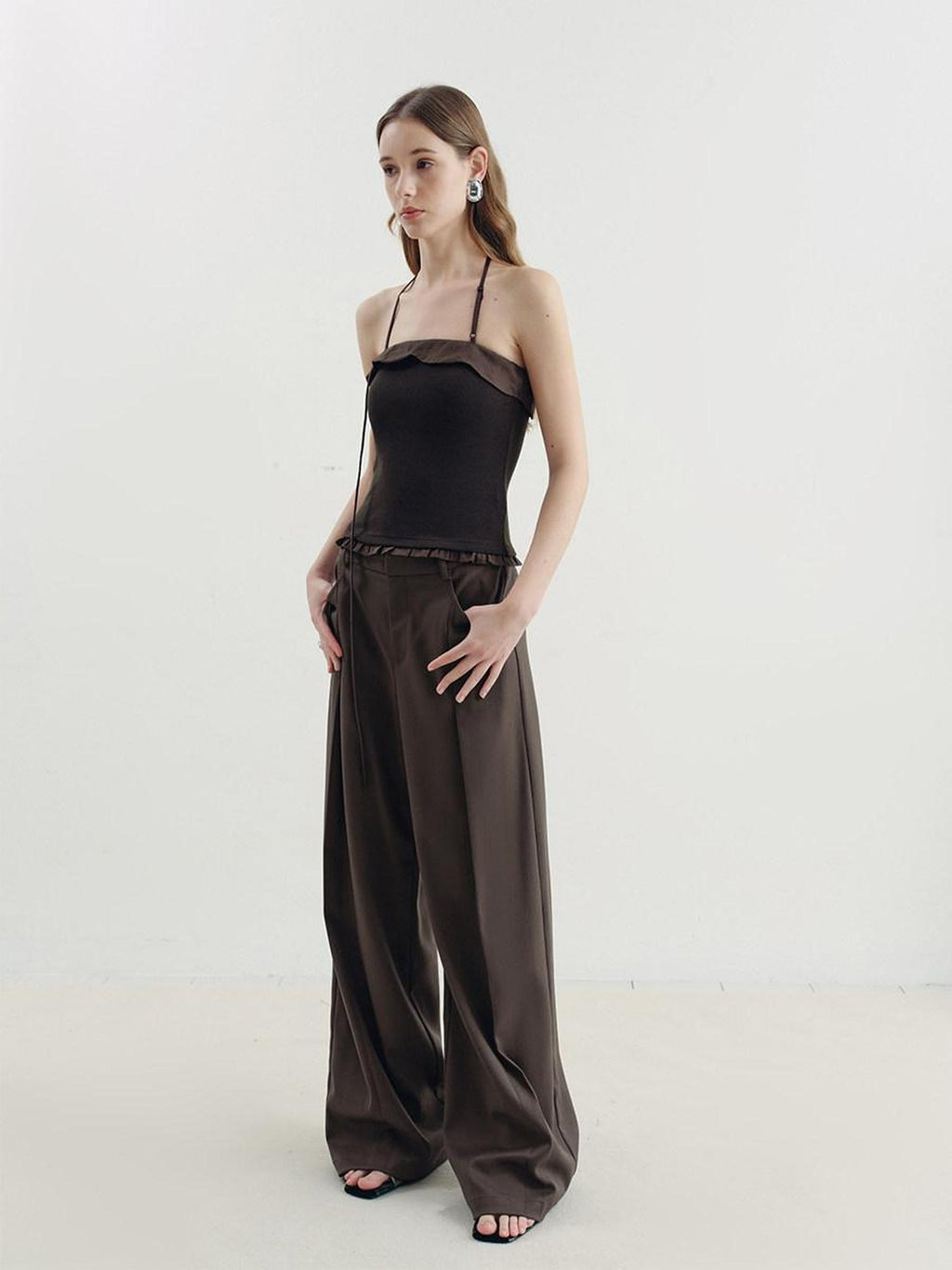 someone sometimes Ruffle Trim Backless Slim Fit Versatile Viscose Nylon Tank Camisoles