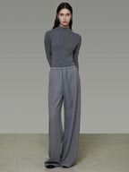 unspoken Breathable High Rise Tie Waist Office Solid Light Gray Poly Blend Wide Leg Pants