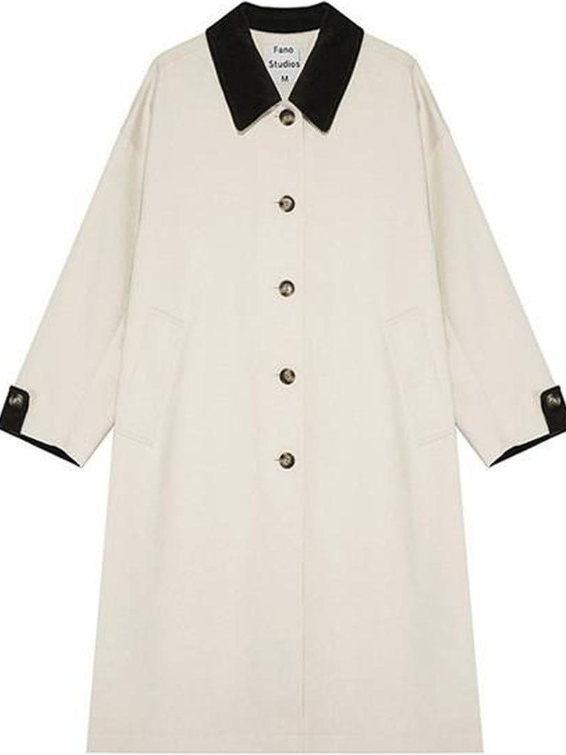 fano Single Breasted Stand Collar Relaxed Fit Women Polyester Lined Trench Coats