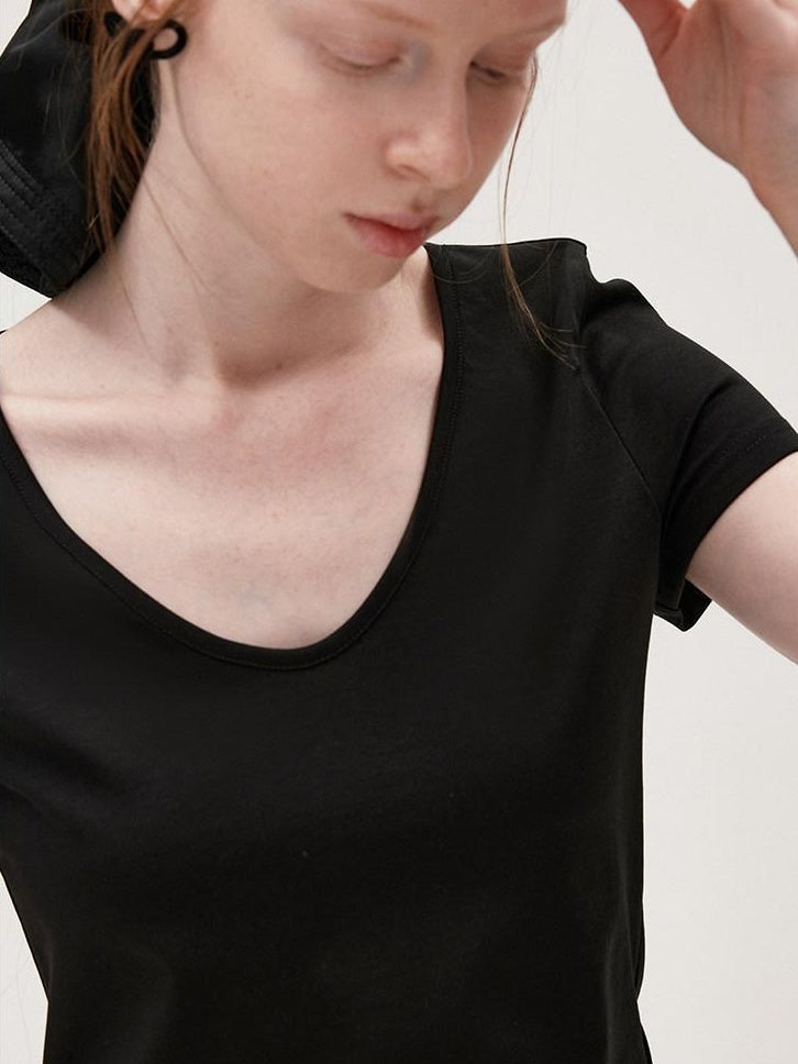 fano Cotton Tencel V-neck Straight Fit Women Black White Short Sleeve T-Shirts
