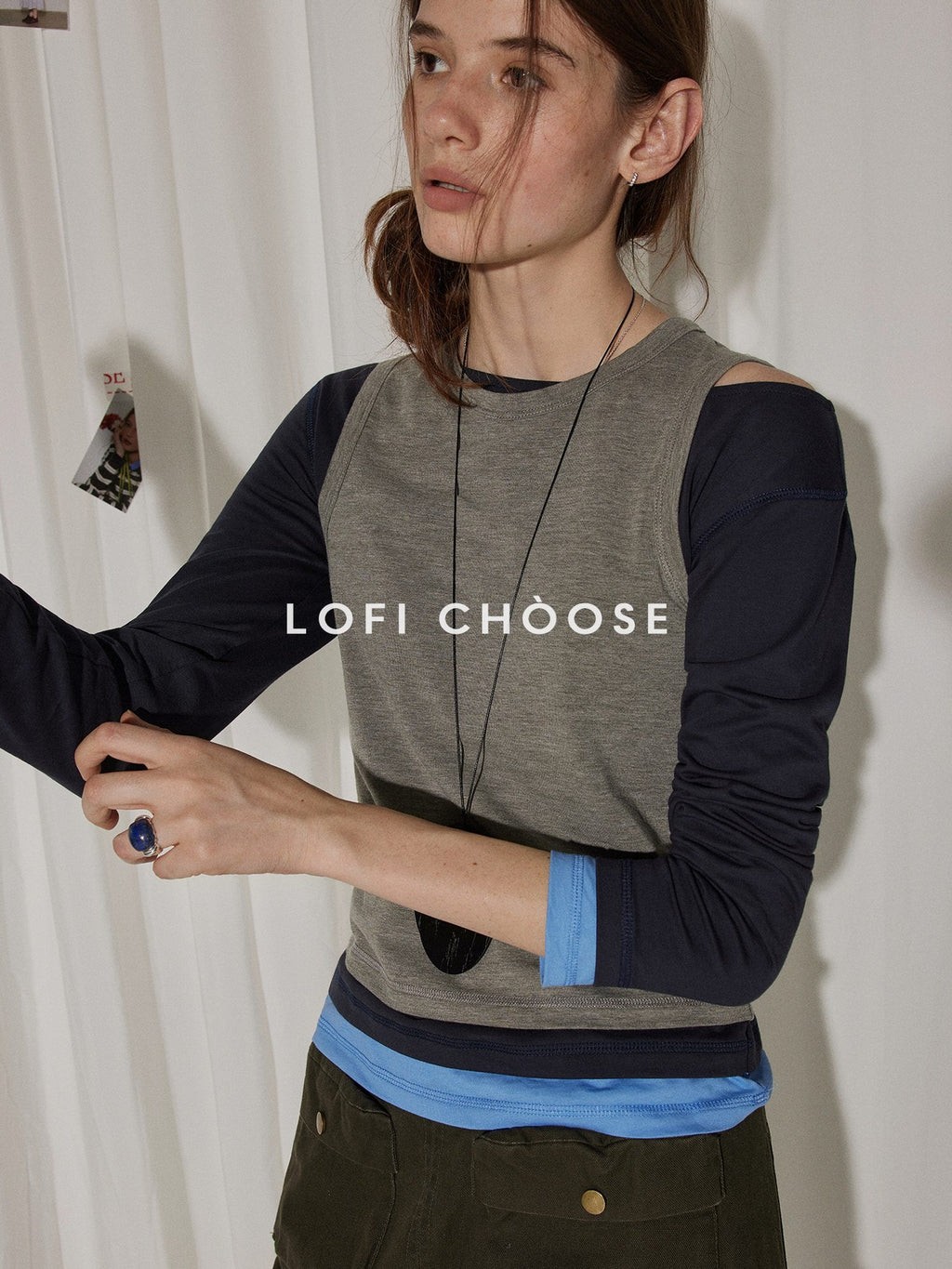 Lofi choose Soft Acrylic Cotton Blend Commuter Loose Fit Women Green Long Sleeve T-Shirts