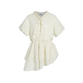 fano_Pure_Cotton_High_Waist_Ruffle_Puff_Sleeve_V-neck_Yellow_Striped_Midi_Dresses_MISSTT