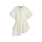 fano_Pure_Cotton_High_Waist_Ruffle_Puff_Sleeve_V-neck_Yellow_Striped_Midi_Dresses_MISSTT
