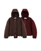 audreyyang Warm 90% White Duck Down Zip Loose Fit Detachable Hood Burgundy Brown Hoodie