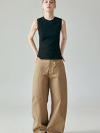 fano Soft Pure Cotton Slim Fit Pullover Office Basic Black Tank Tops