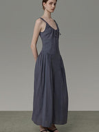 unspoken Pleated High Waist Minimal H Silhouette U Neck Sleeveless Office Maxi Dresses