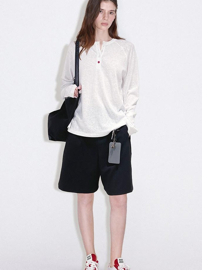 fano Breathable Cotton Blend V-neck Loose Fit Women Casual Long Sleeve T-Shirts