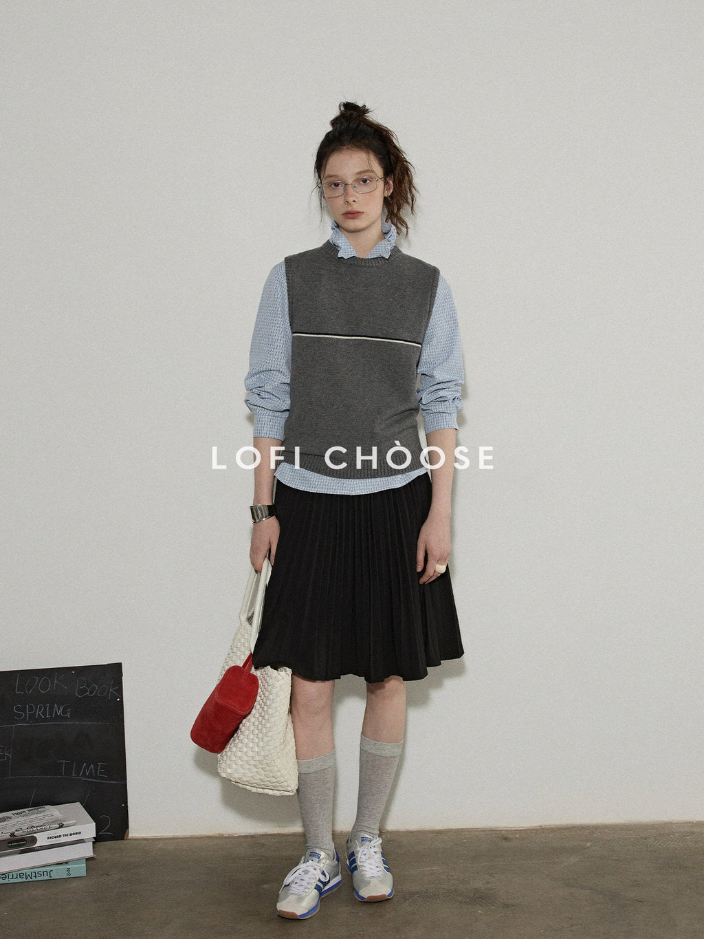Lofi choose High Waist Pleated A Line Office Ready Women Black Ivory Polyester Mini Skirts