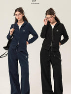 ikyou Slim Embroidered Ribbed Patchwork Cotton Lined Commuter Sweatpants