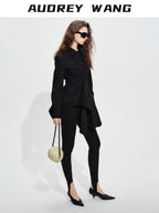 audreyyang Vintage Loose Square Neck Long Sleeve Midi Cardigan Black Polyester Blouses