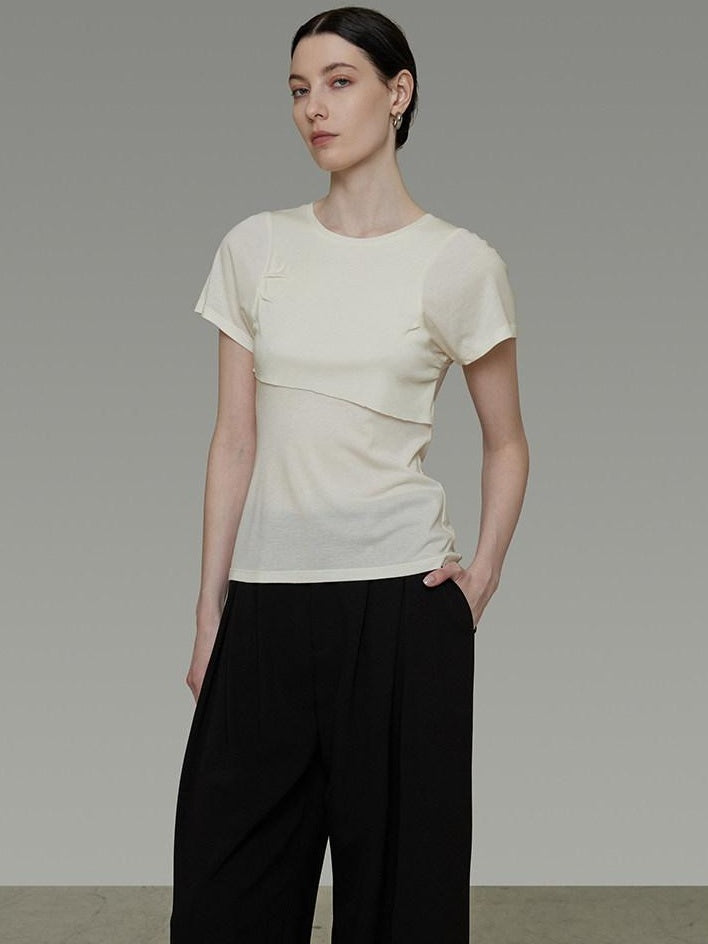 unspoken Soft Acrylic Slim Fit Crew Neck Minimal Office Women White Short Sleeve T-Shirts