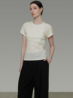 unspoken Soft Acrylic Slim Fit Crew Neck Minimal Office Women White Short Sleeve T-Shirts