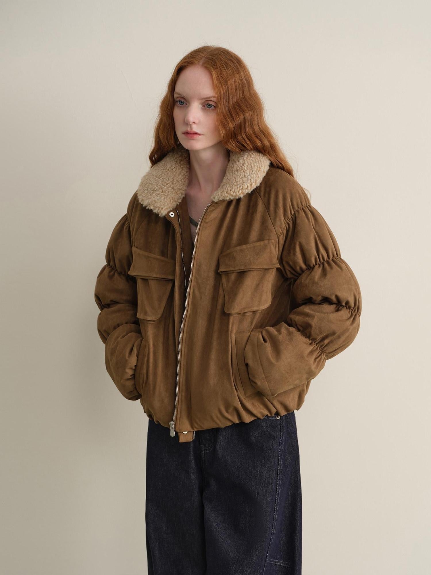 someonesometimes Thick Insulated Casual Loose Lantern Sleeves Women Zip Front Puffer Jackets