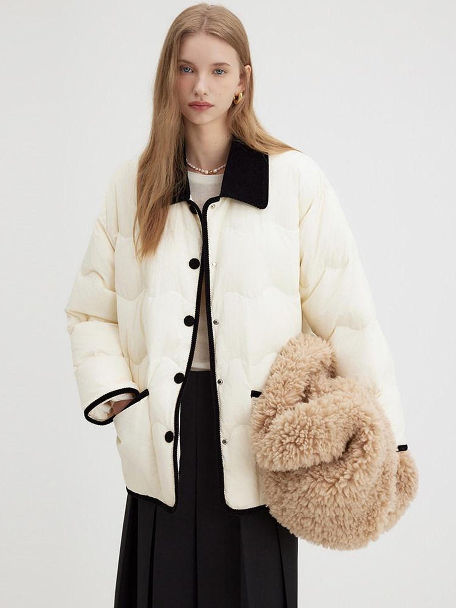 fano 90 Percent White Duck Down Minimal Commuter Straight Colorblock Down Jackets