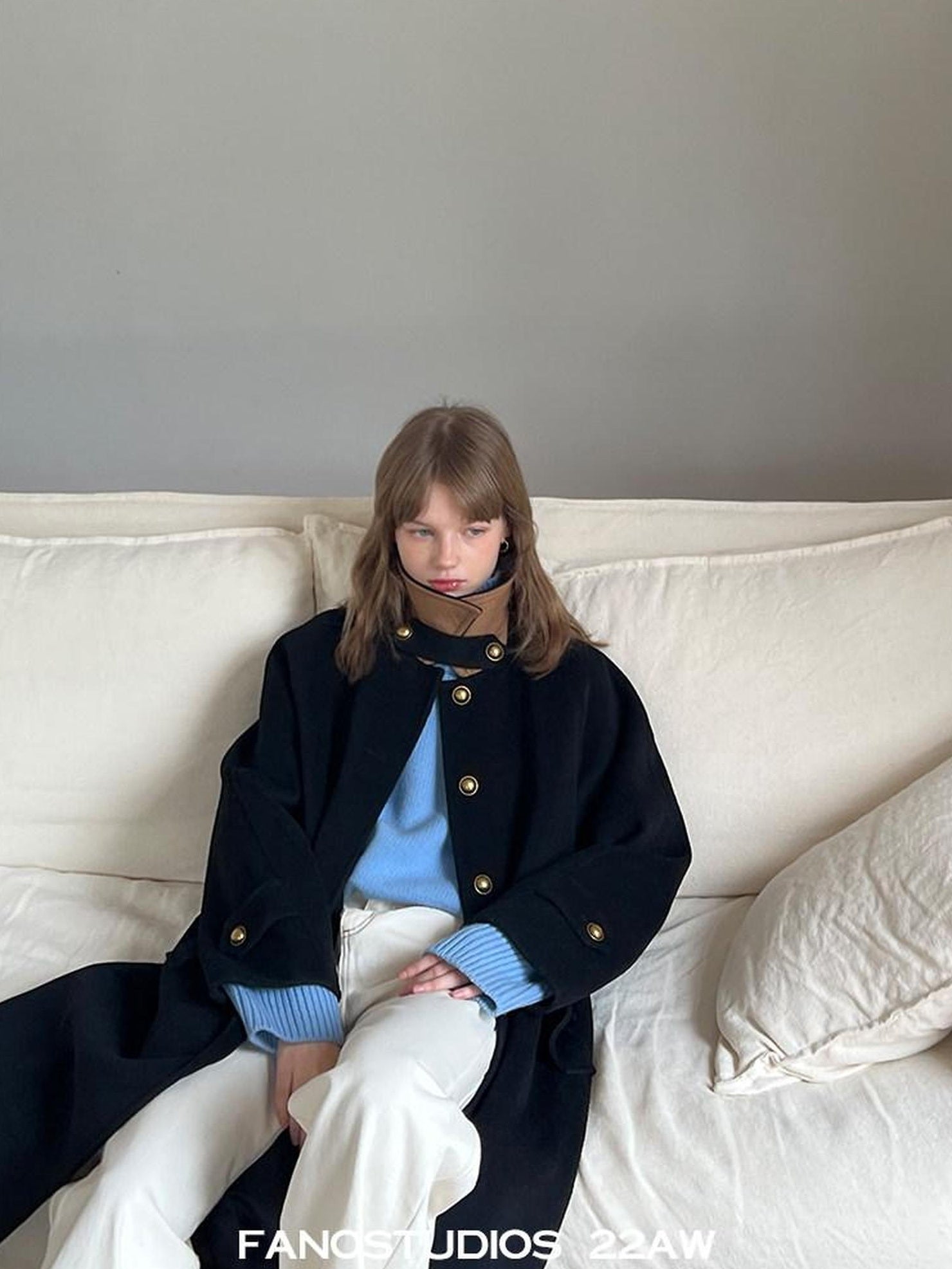 fano Insulated Minimalist Commuter Straight Raglan Sleeve Women Poly Blend Long Coats