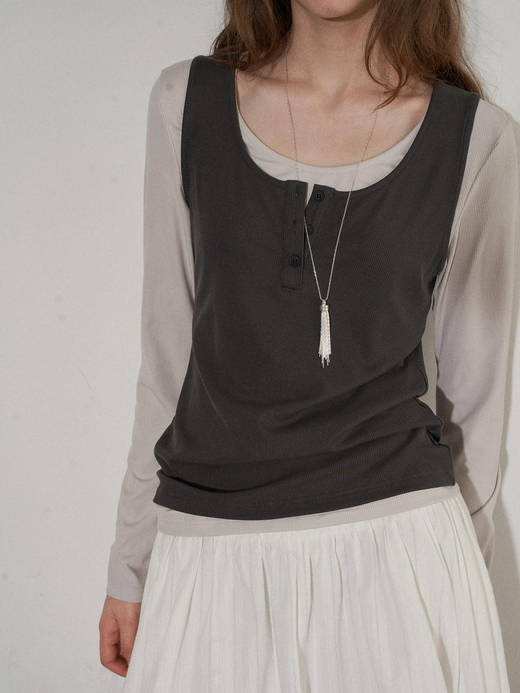 Lofi choose Slim Fit Commuter Round Neck Women Khaki Green Light Gray Long Sleeve T-Shirts