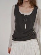 Lofi choose Slim Fit Commuter Round Neck Women Khaki Green Light Gray Long Sleeve T-Shirts
